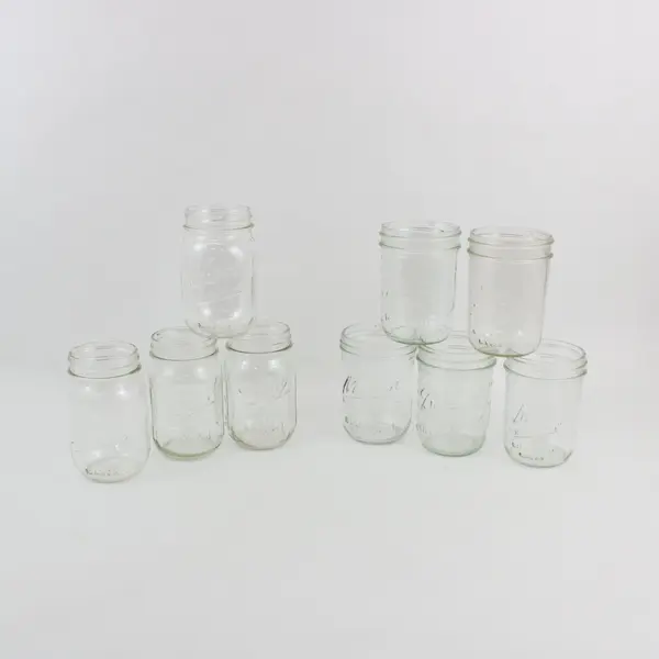 Lot of 9 Kerr & Ball Half-Pint Canning Jars Wide & Narrow Mouth