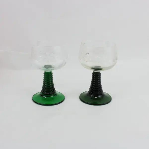 Cristal D'Arques Durand Roemer Water Goblets Green Base Set of 2