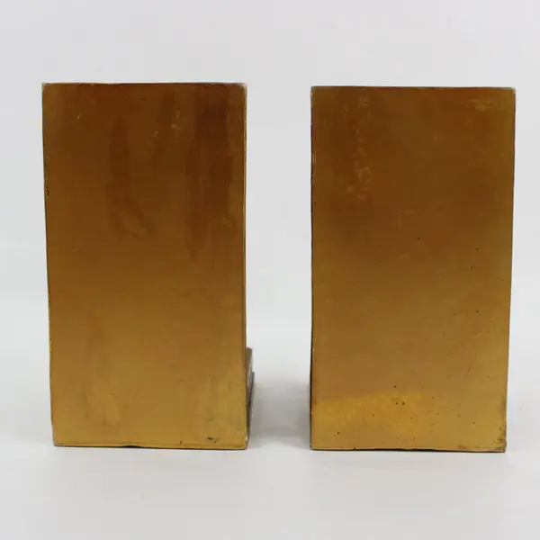 Vintage Metallic Bronze Finish Religious Cross Bookends With Amber Glass Pieces