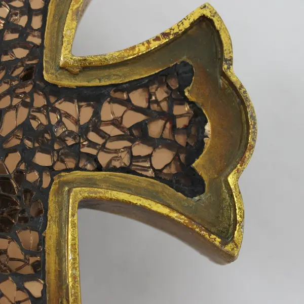Vintage Metallic Bronze Finish Religious Cross Bookends With Amber Glass Pieces