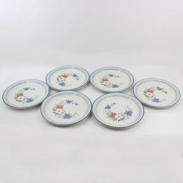 Set of 6 Johann Haviland Crowning Fashion Blue Bouquet Dinner Plates 10.75in 