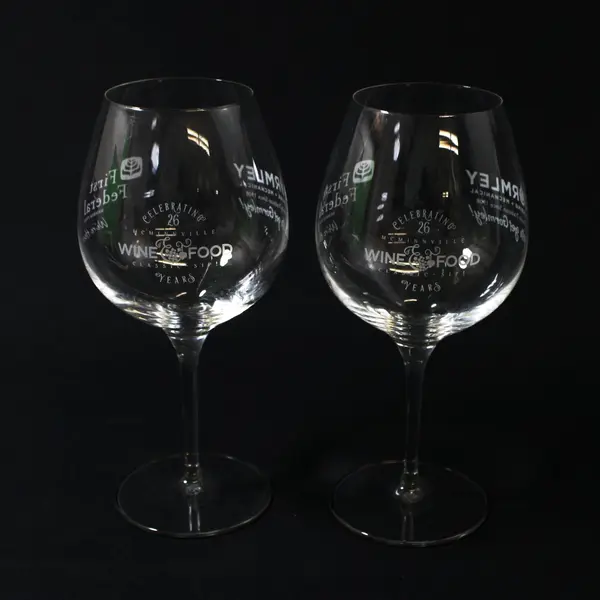 Pair Clear Stemmed Red Wine Glasses 8 Inch Commemorative Event Print