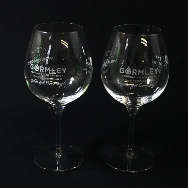 Pair Clear Stemmed Red Wine Glasses 8 Inch Commemorative Event Print