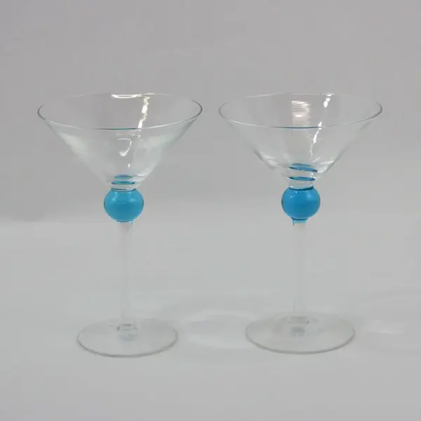 Bombay Sapphire Vintage Martini Glasses Set of 2 Blue Ball Stems