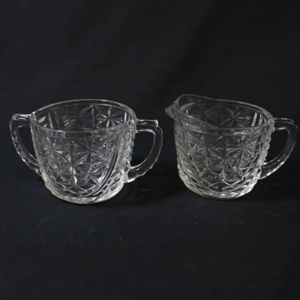 Anchor Hocking Stars & Bars Creamer And Sugar Bowl 2-Piece Set Clear Glass