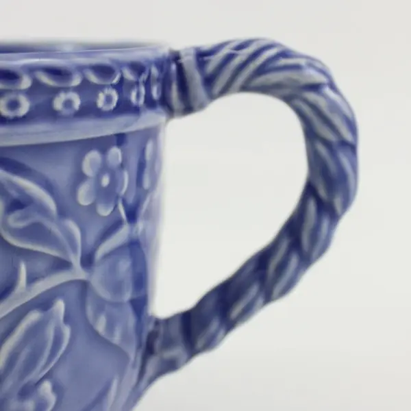 Bordallo Pinheiro Blue Embossed Floral Ceramic Mug Portugal