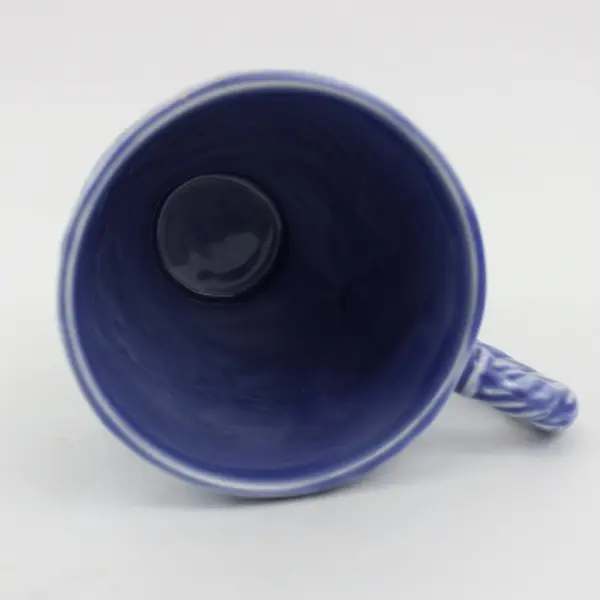 Bordallo Pinheiro Blue Embossed Floral Ceramic Mug Portugal