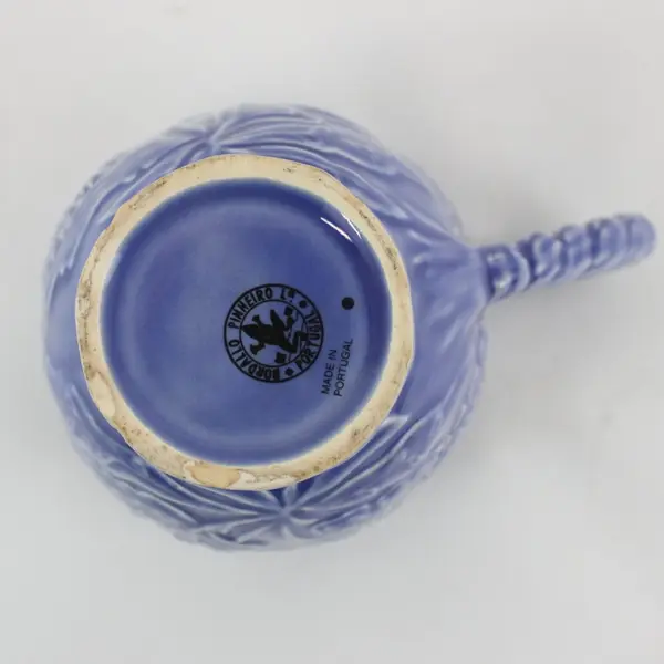 Bordallo Pinheiro Blue Embossed Floral Ceramic Mug Portugal
