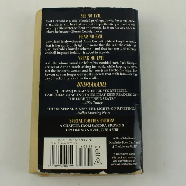 Unspeakable Sandra Brown 1999 Warner Books Paperback