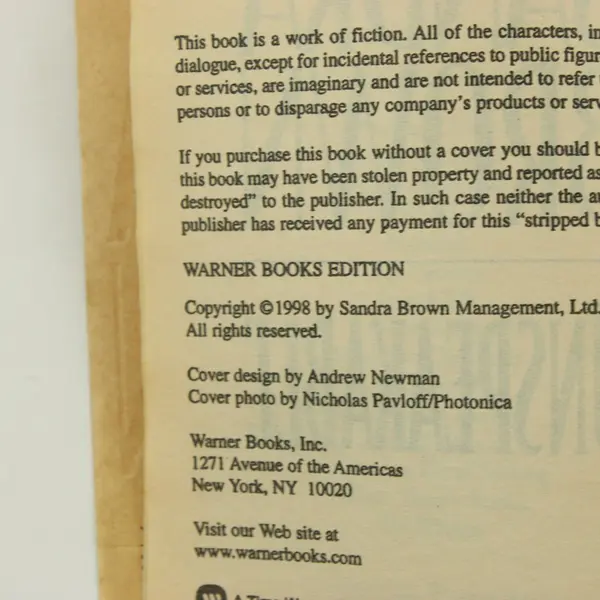 Unspeakable Sandra Brown 1999 Warner Books Paperback