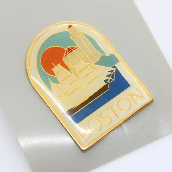 Boston Harbor Enamel Souvenir Lapel Pin Gold Tone Collectible