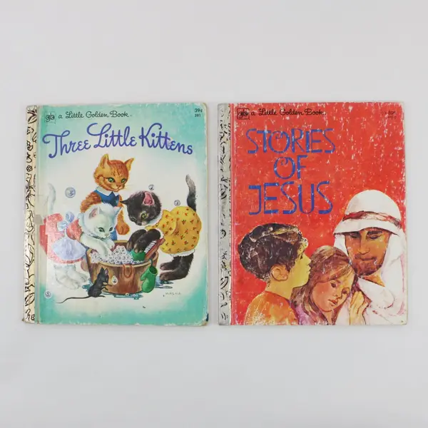 Lot of 2 Vintage Little Golden Books Three Little Kittens Stories of Jesus HC