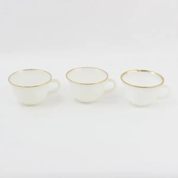 Anchor Hocking Fire-King Gold Rim Scallop Swirl Teacup Set of 3