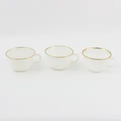 Anchor Hocking Fire-King Gold Rim Scallop Swirl Teacup Set of 3