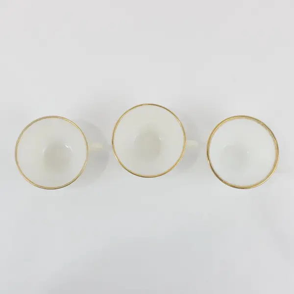 Anchor Hocking Fire-King Gold Rim Scallop Swirl Teacup Set of 3