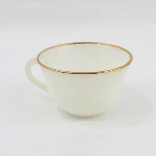 Anchor Hocking Fire-King Gold Rim Scallop Swirl Teacup Set of 3