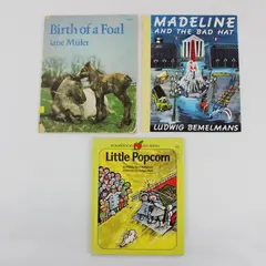 Lot of 3 Vintage Kids Books 1977/81/87 Ex-Library Foal Popcorn Madeline