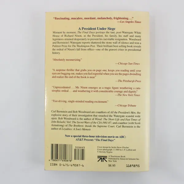 The Final Days Bob Woodward Carl Bernstein Touchstone Paperback Nixon 1987 1st