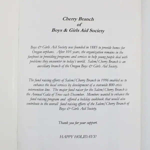 Boys & Girls Aid Society Salem Gala Entertainment Cookbook 1996 PB Good