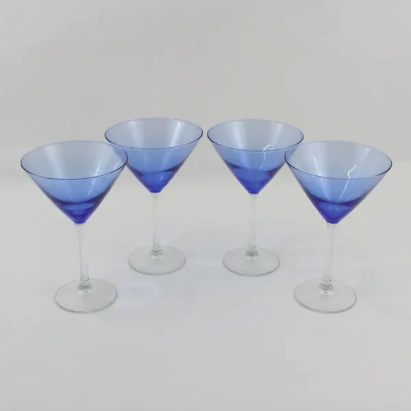 Cobalt Blue Martini Glasses Set of 4 with Clear Stems Barware