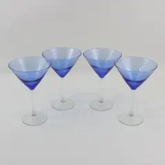 Cobalt Blue Martini Glasses Set of 4 with Clear Stems Barware