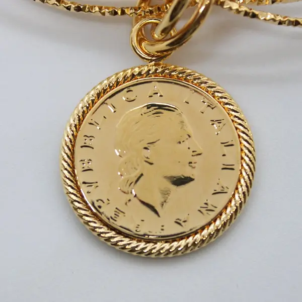 Repubblica Italiana Gold Tone Stacked Bangle Bracelet 200 Lire Coin Pendant