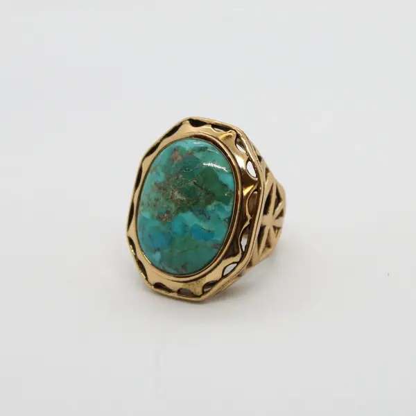 Barse Turquoise Cabochon Modernist Gold Tone Ring Size 8.5