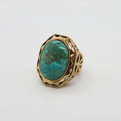 Barse Turquoise Cabochon Modernist Gold Tone Ring Size 8.5