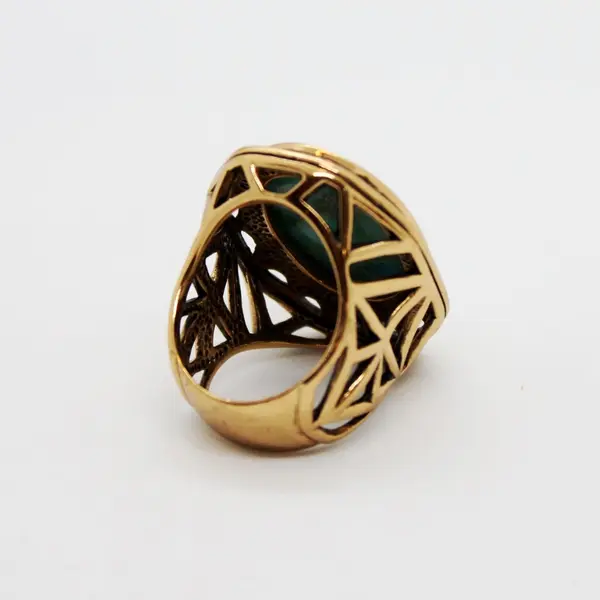 Barse Turquoise Cabochon Modernist Gold Tone Ring Size 8.5