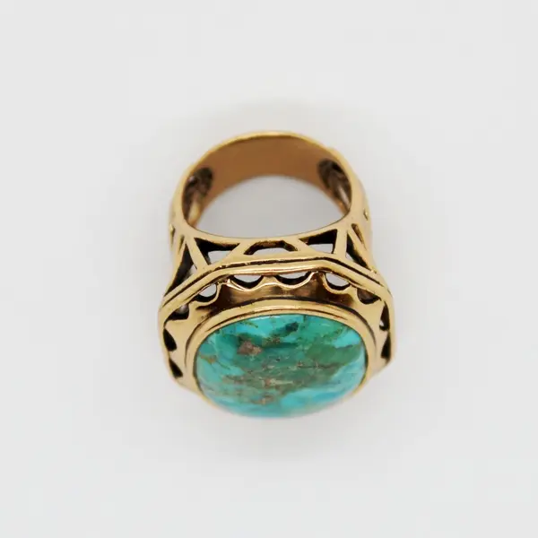 Barse Turquoise Cabochon Modernist Gold Tone Ring Size 8.5
