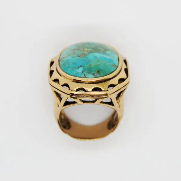 Barse Turquoise Cabochon Modernist Gold Tone Ring Size 8.5