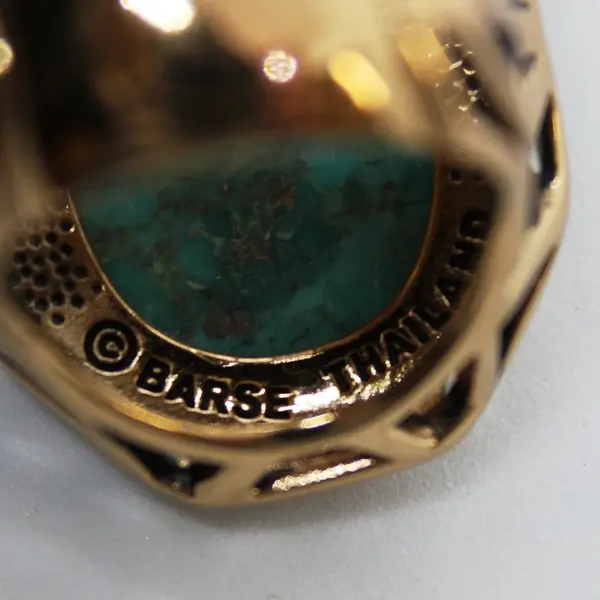 Barse Turquoise Cabochon Modernist Gold Tone Ring Size 8.5
