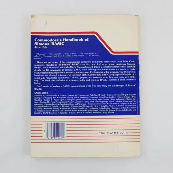 Commodore 64 & 128 Simons' BASIC Handbook Jane G. Reh 1985 Paperback
