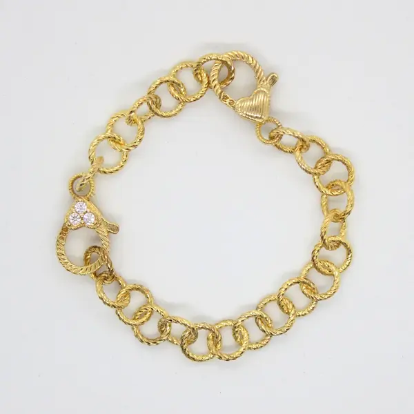 Judith Ripka 925 Sterling Silver Gold Tone Heart Rhinestone Link Bracelet 6"