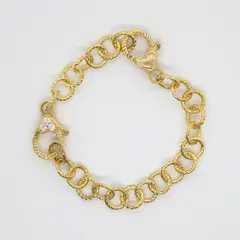 Judith Ripka 925 Sterling Silver Gold Tone Heart Rhinestone Link Bracelet 6"