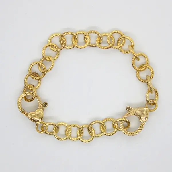 Judith Ripka 925 Sterling Silver Gold Tone Heart Rhinestone Link Bracelet 6"