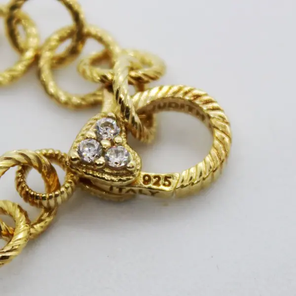 Judith Ripka 925 Sterling Silver Gold Tone Heart Rhinestone Link Bracelet 6"