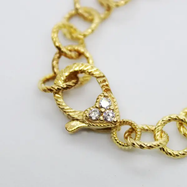 Judith Ripka 925 Sterling Silver Gold Tone Heart Rhinestone Link Bracelet 6"
