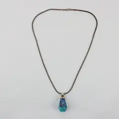 Opal Turquoise Mosaic Pendant Necklace Sterling Silver Chain 22in