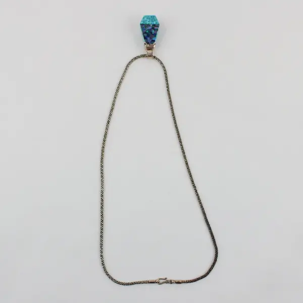 Opal Turquoise Mosaic Pendant Necklace Sterling Silver Chain 22in