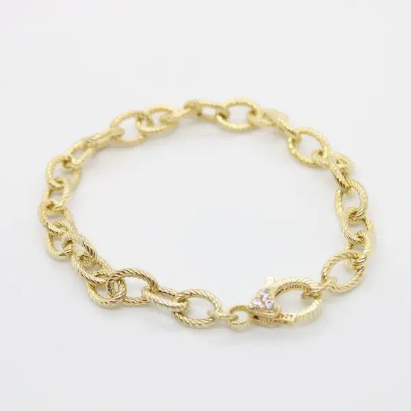 Judith Ripka 925 Sterling Silver Gold Tone Heart Rhinestone Link Bracelet 8"