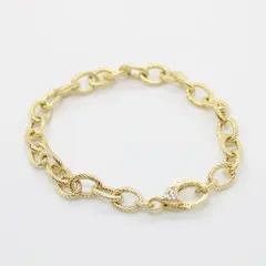 Judith Ripka 925 Sterling Silver Gold Tone Heart Rhinestone Link Bracelet 8"