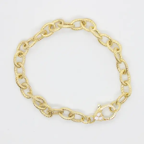 Judith Ripka 925 Sterling Silver Gold Tone Heart Rhinestone Link Bracelet 8"