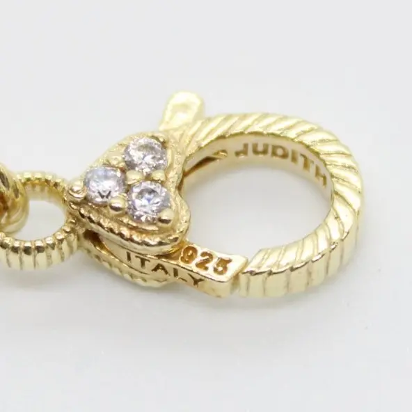 Judith Ripka 925 Sterling Silver Gold Tone Heart Rhinestone Link Bracelet 8"