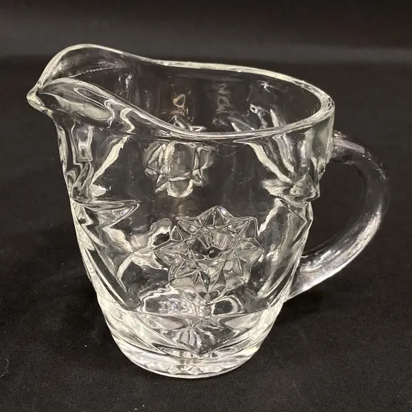 Vintage Anchor Hocking Prescut Glass Creamer Sugar Bowl Set Hobstar Fan