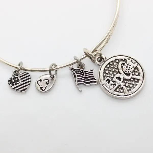 Disney EPCOT Charm Bangle Bracelet Silver Tone Expandable