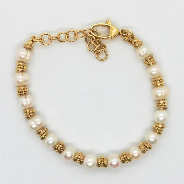 Honora 925 Sterling Silver Gold Tone Pearl Bracelet 9in w/ Pouch