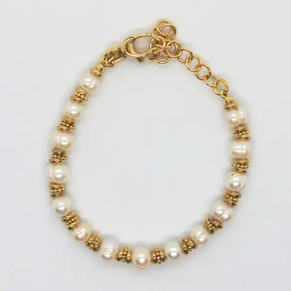 Honora 925 Sterling Silver Gold Tone Pearl Bracelet 9in w/ Pouch