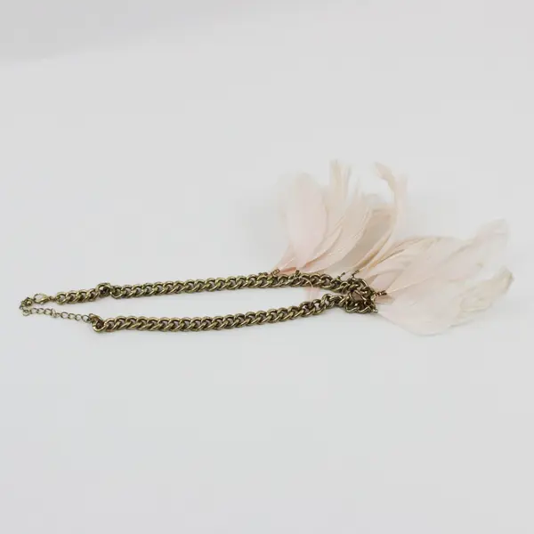 Gold-Tone White Feather Fringe Statement Necklace 19.5in Chain
