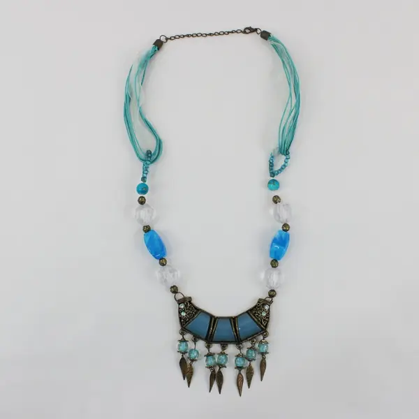 Turquoise Color Beaded Layered Dangle Statement Necklace 25 Inch